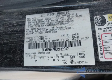 2012 Ford Fusion Se из США, поврежденный, VIN 3FAHP0HA0CR182062